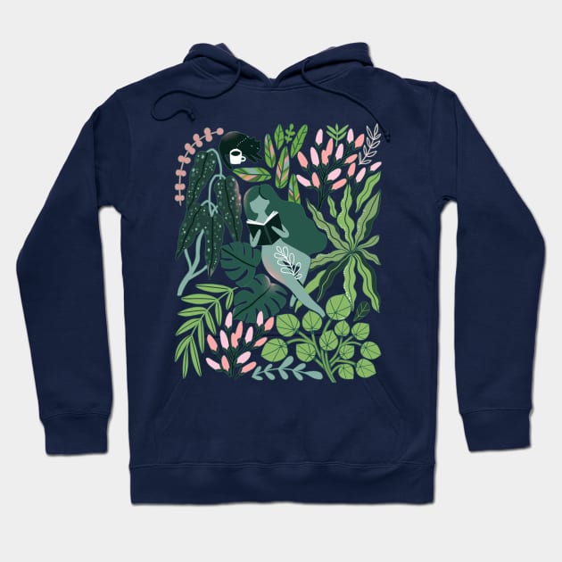 Reading girls among the plants with cats in the jungle Hoodie by kostolom3000